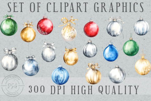 18 Watercolor Christmas Ornaments Bulbs for Seasonal Illustrations