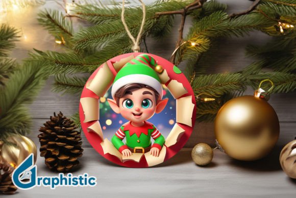 3D Cute ELF Christmas Ornament F 122 for Modern Illustrations