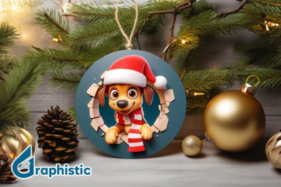 3D Dog Christmas Ornament Front 36 Illustrations for Branding