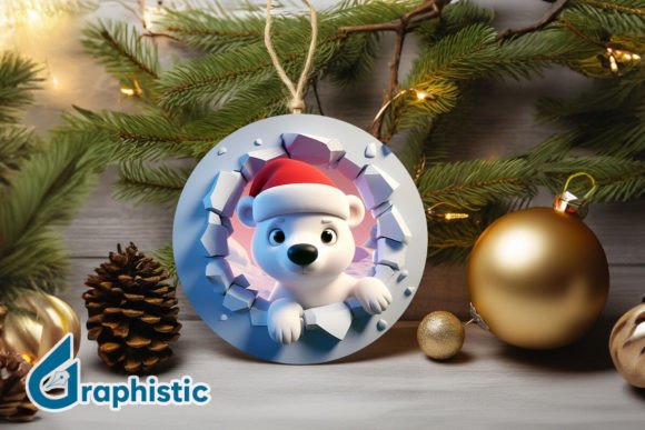 3D Polar Bear Christmas Ornament F 118 for Modern Illustrations