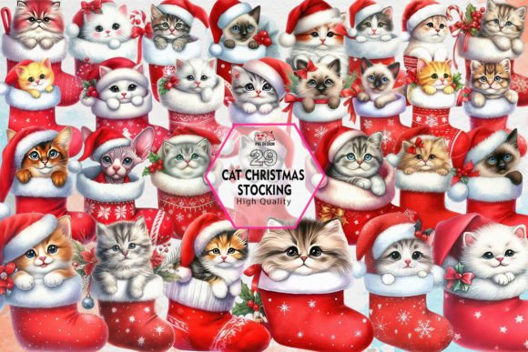 Cat Christmas Stocking Clipart PNG Review