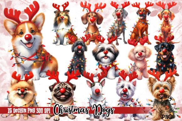 Christmas Dogs with Red Nose Clipart PNG Review