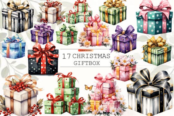 Christmas Gift Box Clipart Bundle for Modern Illustrations