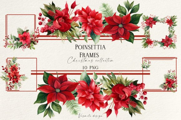 Christmas Poinsettia Frames: Festive Illustrations for Real Crafts