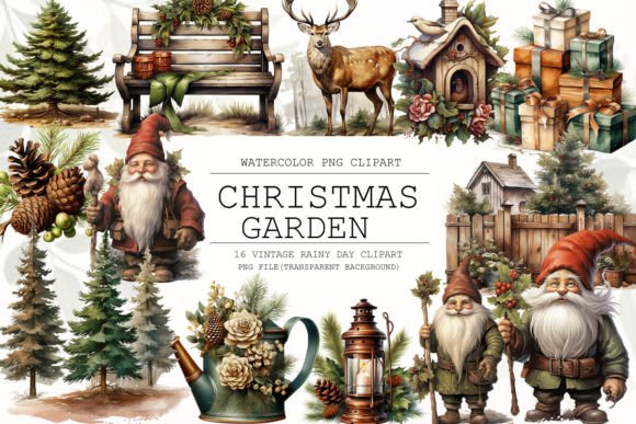 Christmas Rustic Garden Clipart for Illustrations & Crafts