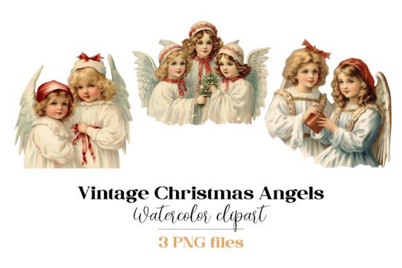 Christmas Vintage Angels Sublimation PNG: Premium Illustrations for Editors