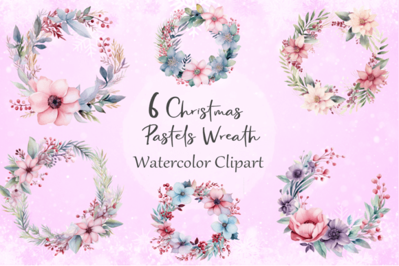 Clipart Christmas Pastel Wreath Illustrations