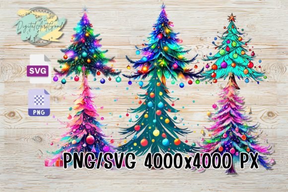 Colorful Christmas Tree Drawing SVG PNG for Illustrations