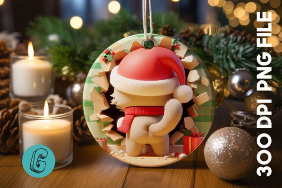 Cute Cat Christmas Ornament Back 05: Festive Illustrations for Local Brands