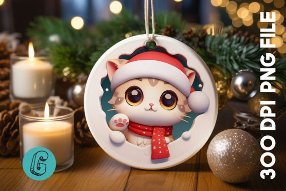 Cute Cat Christmas Ornament Front 14: A Fresh Take on Illustrations