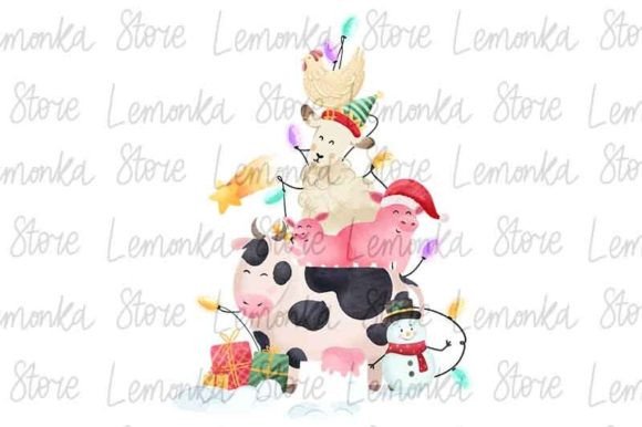 Funny Christmas Tree Farm Animals PNG for Illustrations