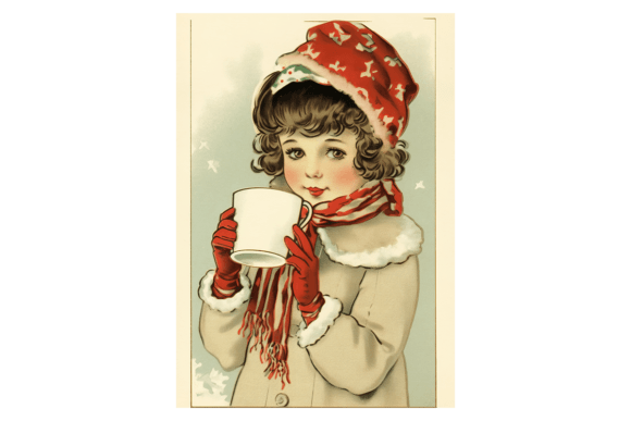 Girl Drinking Hot Cocoa Christmas Card: Warm Illustrations for Holiday Branding
