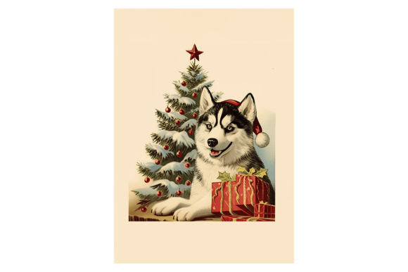 Husky Christmas Card: Seasonal Illustrations for Modern Publishing
