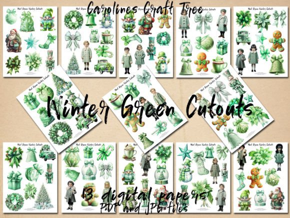 Mint Green Christmas Winter Cutouts Illustrations