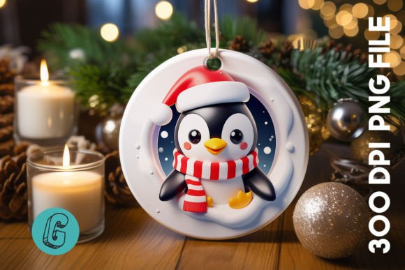 Penguin Christmas Ornament Front 96: Premium Illustrations for Publishers