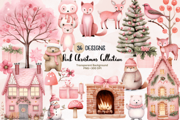 Pink Christmas Collection Clipart PNG Review