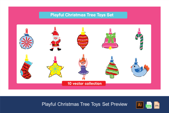 Playful Christmas Tree Toys Set Preview for Illustrations