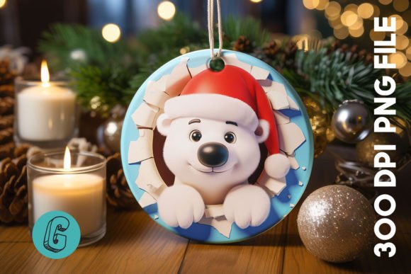 Polar Bear Christmas Ornament F 102 in Illustrations