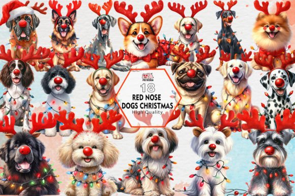 Red Nose Dogs Christmas Clipart PNG for Illustrations