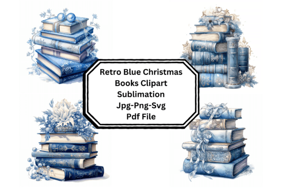Retro Blue Christmas Books Clipart for Seasonal Illustrations