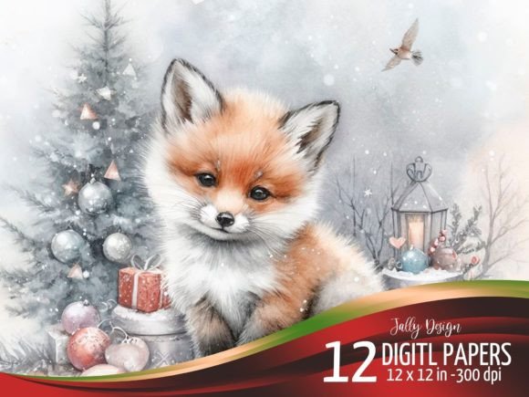 Watercolor Baby Fox at Christmas Night Illustrations Review