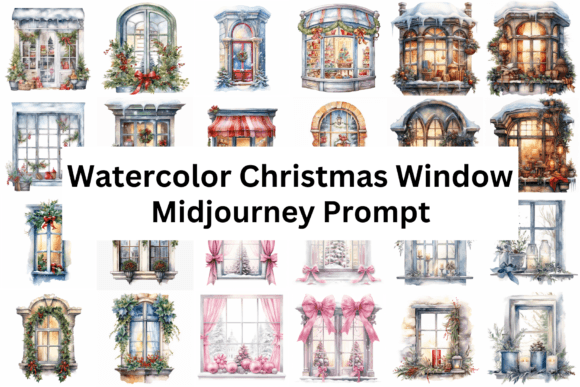 Watercolor Christmas Window Clipart